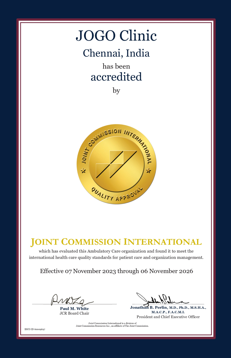 Certificate given by Joint Commission International.